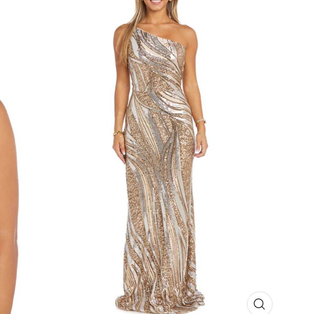 The Perfect Gown- Sequin Gown, HI Low Mermaid Hem, Rose Gold and Silver Sequins